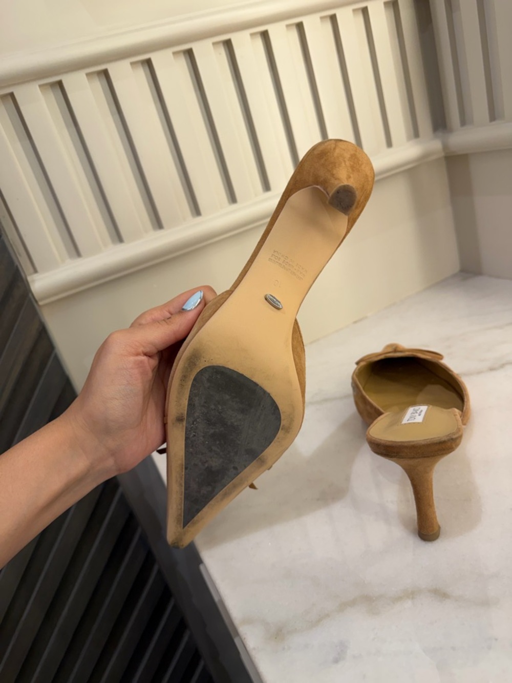 Tony Bianco Tan Suede Pointed Mule with Bow & Grommet Detail - Picture 5 of 7